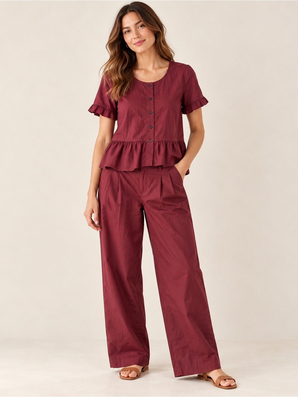 Madewell NWT Burgundy 100% Cotton Pleated Trouser Pants Size 2